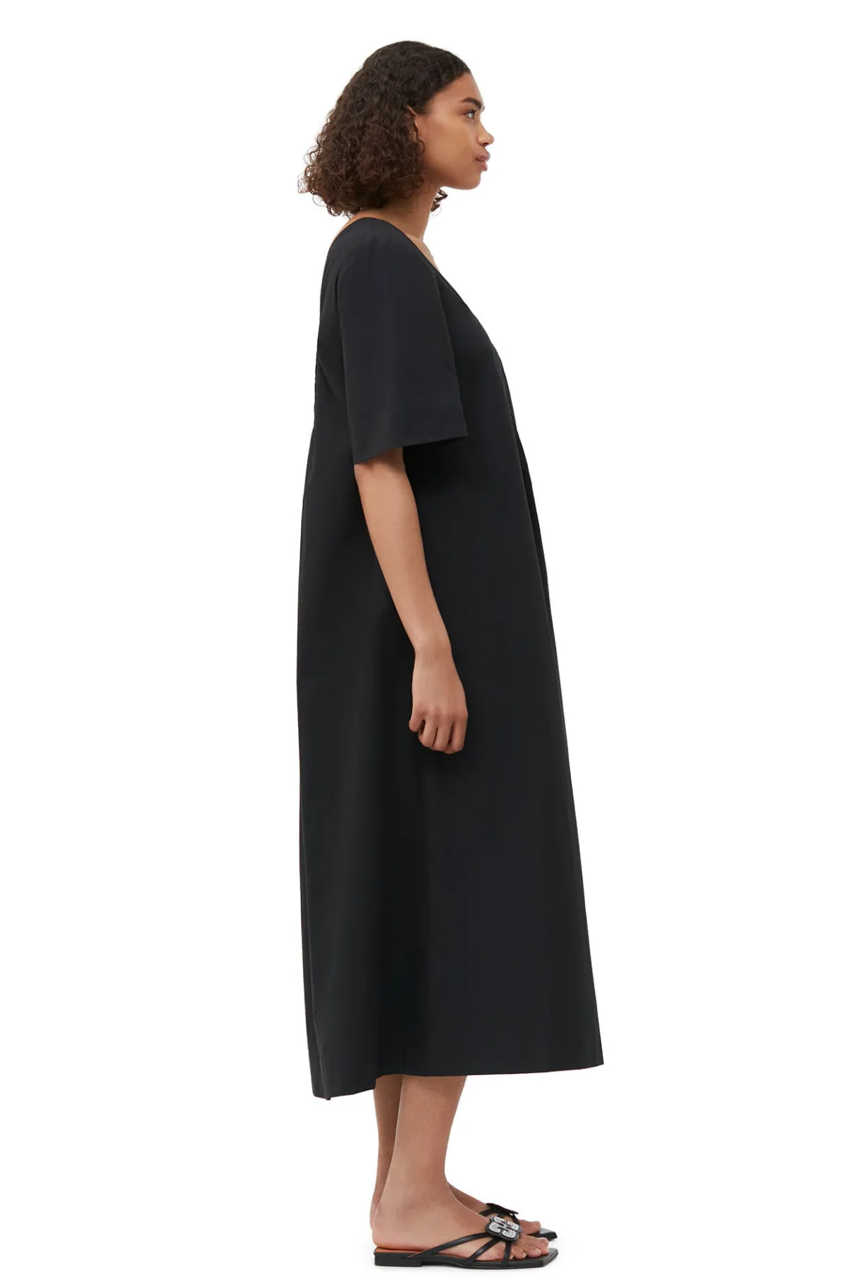 Outlet GANNI Cotton Poplin Open-Neck Maxi Dress Black