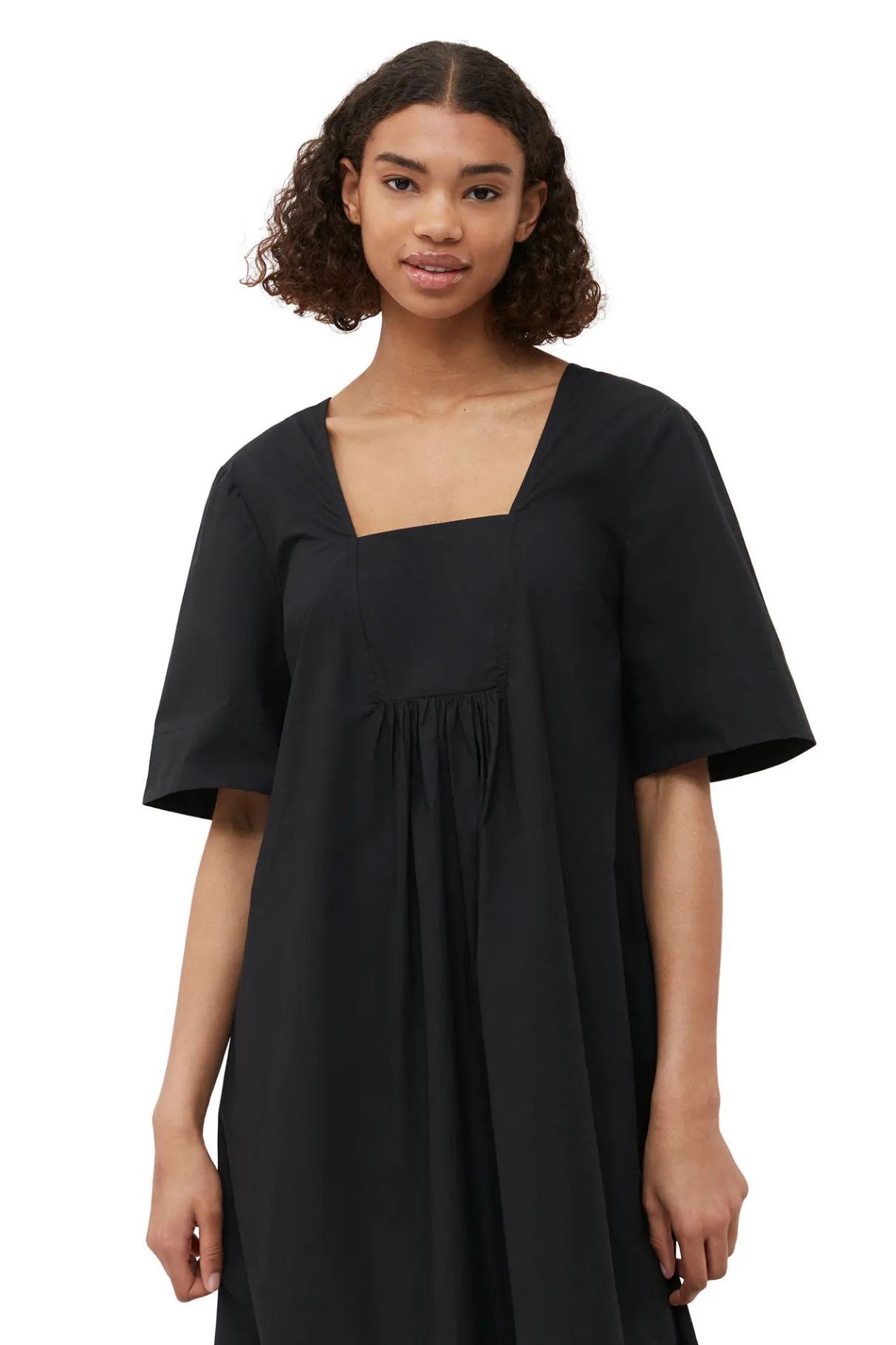 Outlet GANNI Cotton Poplin Open-Neck Maxi Dress Black