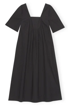 Outlet GANNI Cotton Poplin Open-Neck Maxi Dress Black