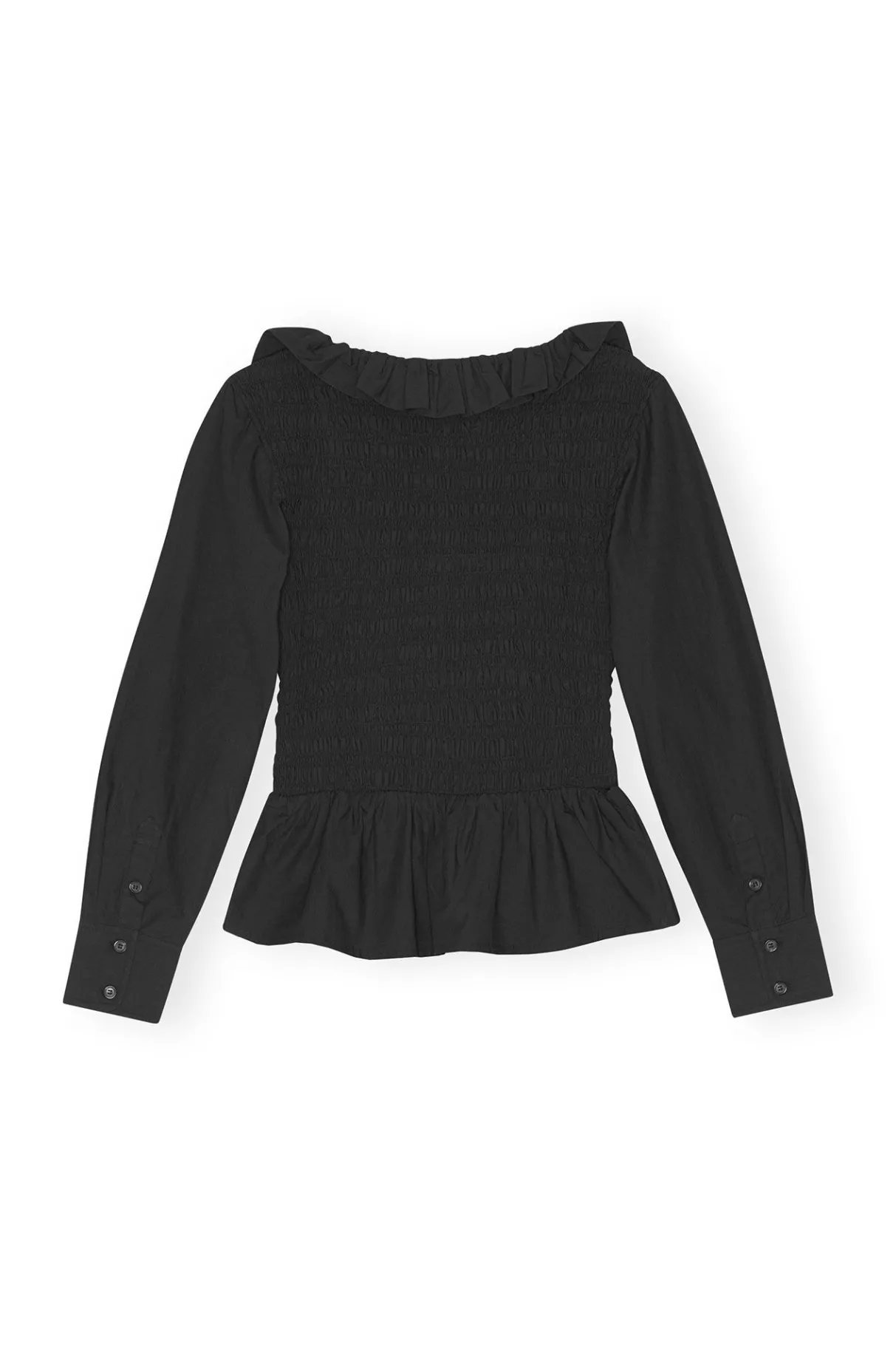 Online GANNI Cotton Poplin Open-Neck Smock Blouse Black
