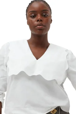 Flash Sale GANNI Cotton Poplin Rhythm Collar Blouse Bright White