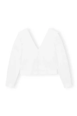 Flash Sale GANNI Cotton Poplin Rhythm Collar Blouse Bright White
