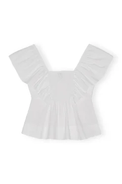 Online GANNI Cotton Poplin Ruffle Blouse Bright White