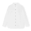 Shop GANNI Cotton Poplin Ruffle Shirt Bright White