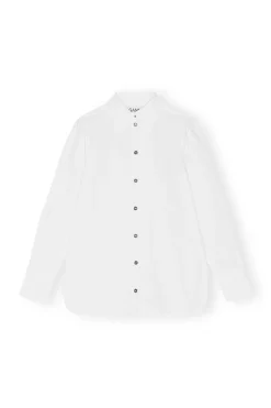 Shop GANNI Cotton Poplin Ruffle Shirt Bright White