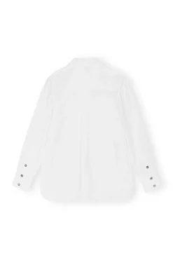 Shop GANNI Cotton Poplin Ruffle Shirt Bright White