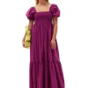 Best GANNI Cotton Poplin Smock Maxi Dress Purple Wine