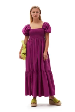 Best GANNI Cotton Poplin Smock Maxi Dress Purple Wine