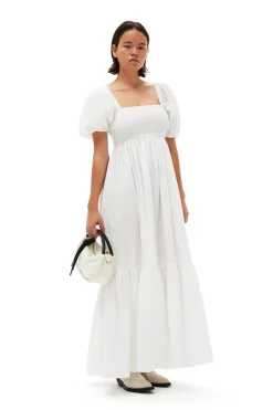 Cheap GANNI Cotton Poplin Smock Maxi Dress Bright White