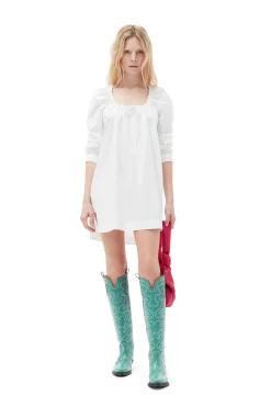 Best GANNI Cotton Poplin Square-Neck Mini Dress Bright White