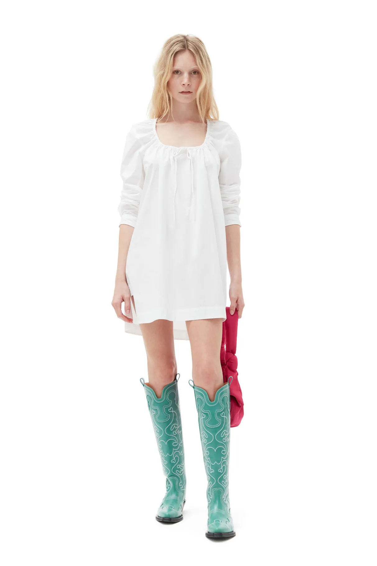 Best GANNI Cotton Poplin Square-Neck Mini Dress Bright White