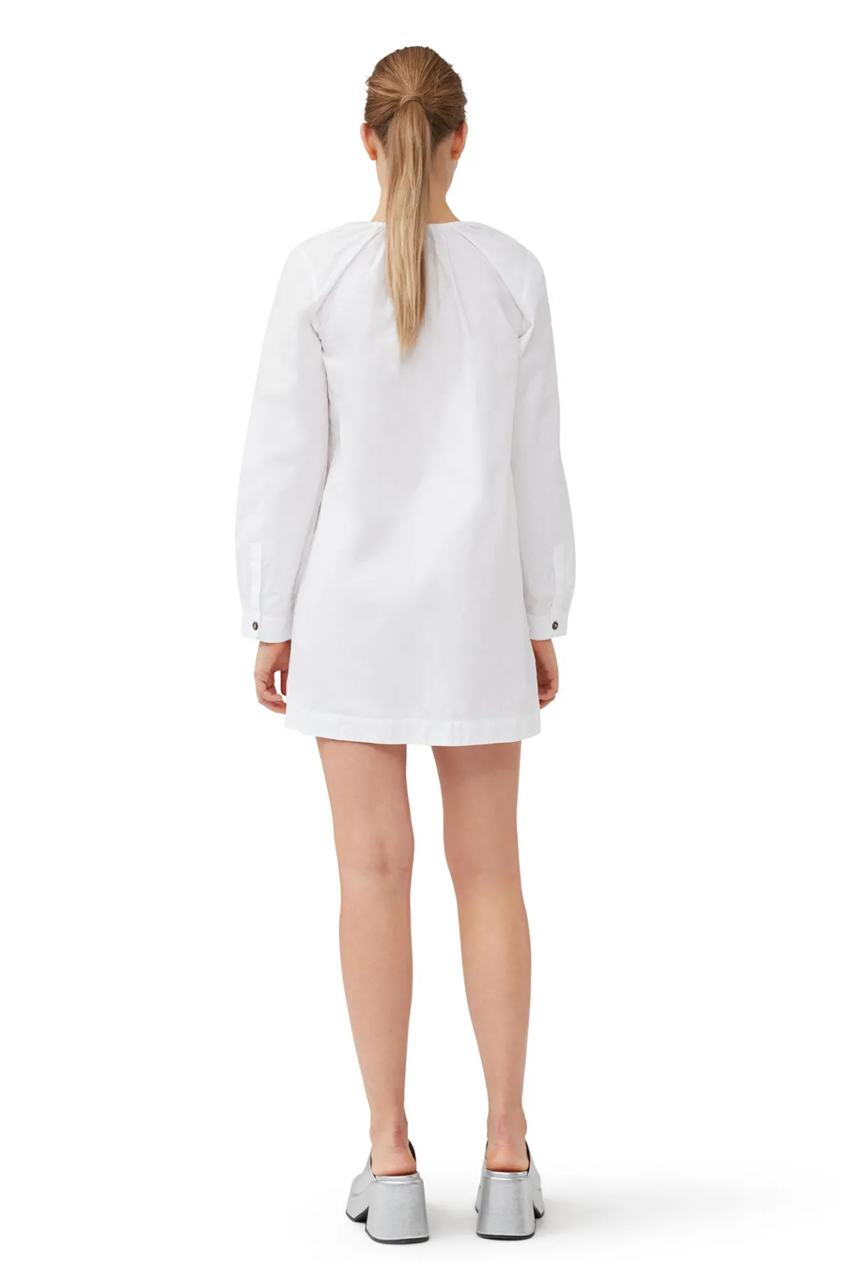 Best GANNI Cotton Poplin Square-Neck Mini Dress Bright White