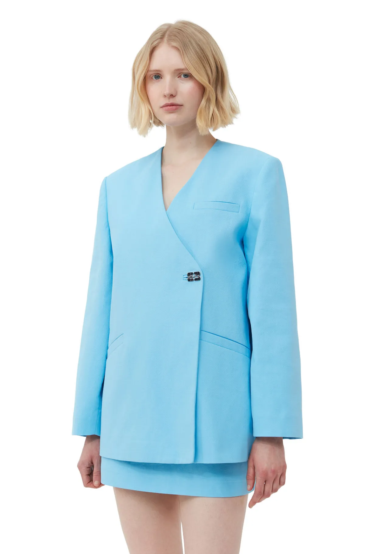 Store GANNI Cotton Suiting Boxy Blazer Ethereal Blue