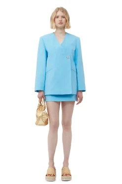 Store GANNI Cotton Suiting Boxy Blazer Ethereal Blue
