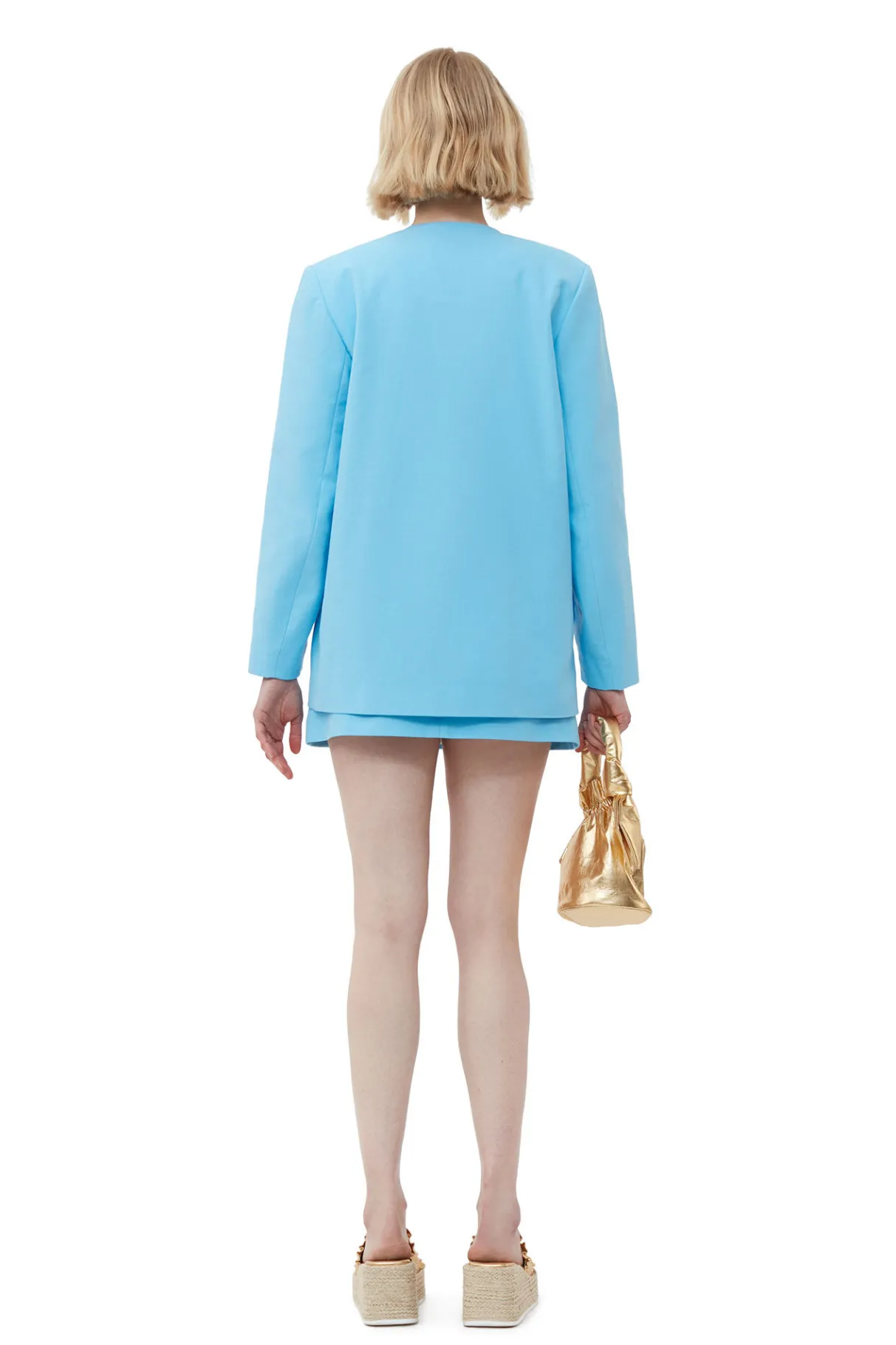 Store GANNI Cotton Suiting Boxy Blazer Ethereal Blue