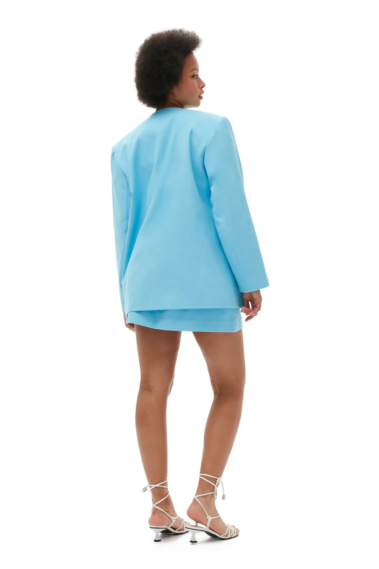 Store GANNI Cotton Suiting Boxy Blazer Ethereal Blue