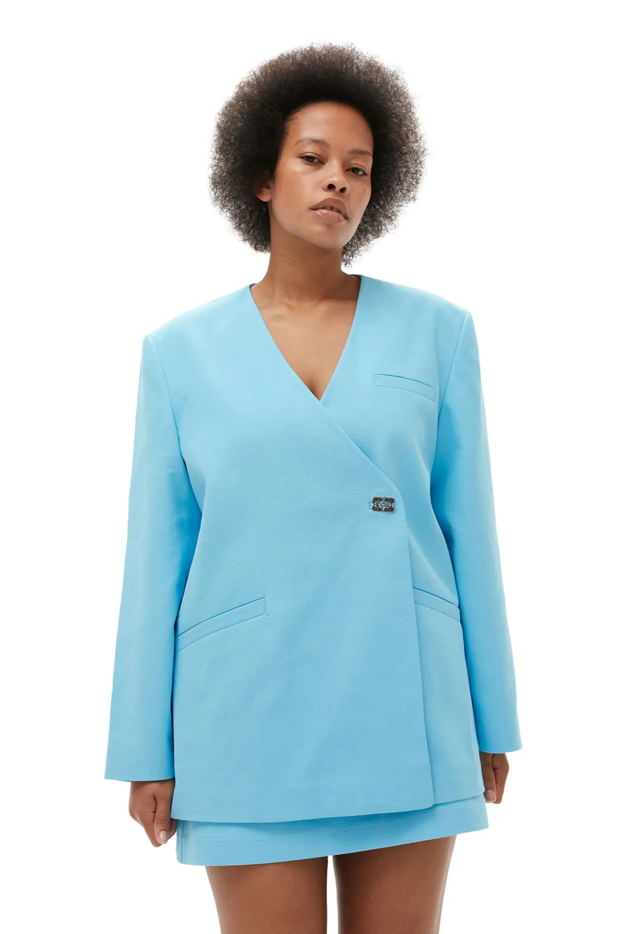 Store GANNI Cotton Suiting Boxy Blazer Ethereal Blue