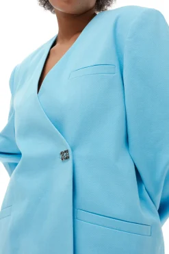 Store GANNI Cotton Suiting Boxy Blazer Ethereal Blue