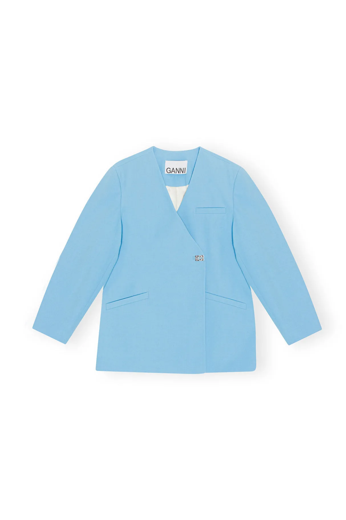 Store GANNI Cotton Suiting Boxy Blazer Ethereal Blue
