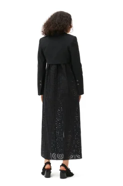 New GANNI Cotton Suiting Cropped Blazer Black