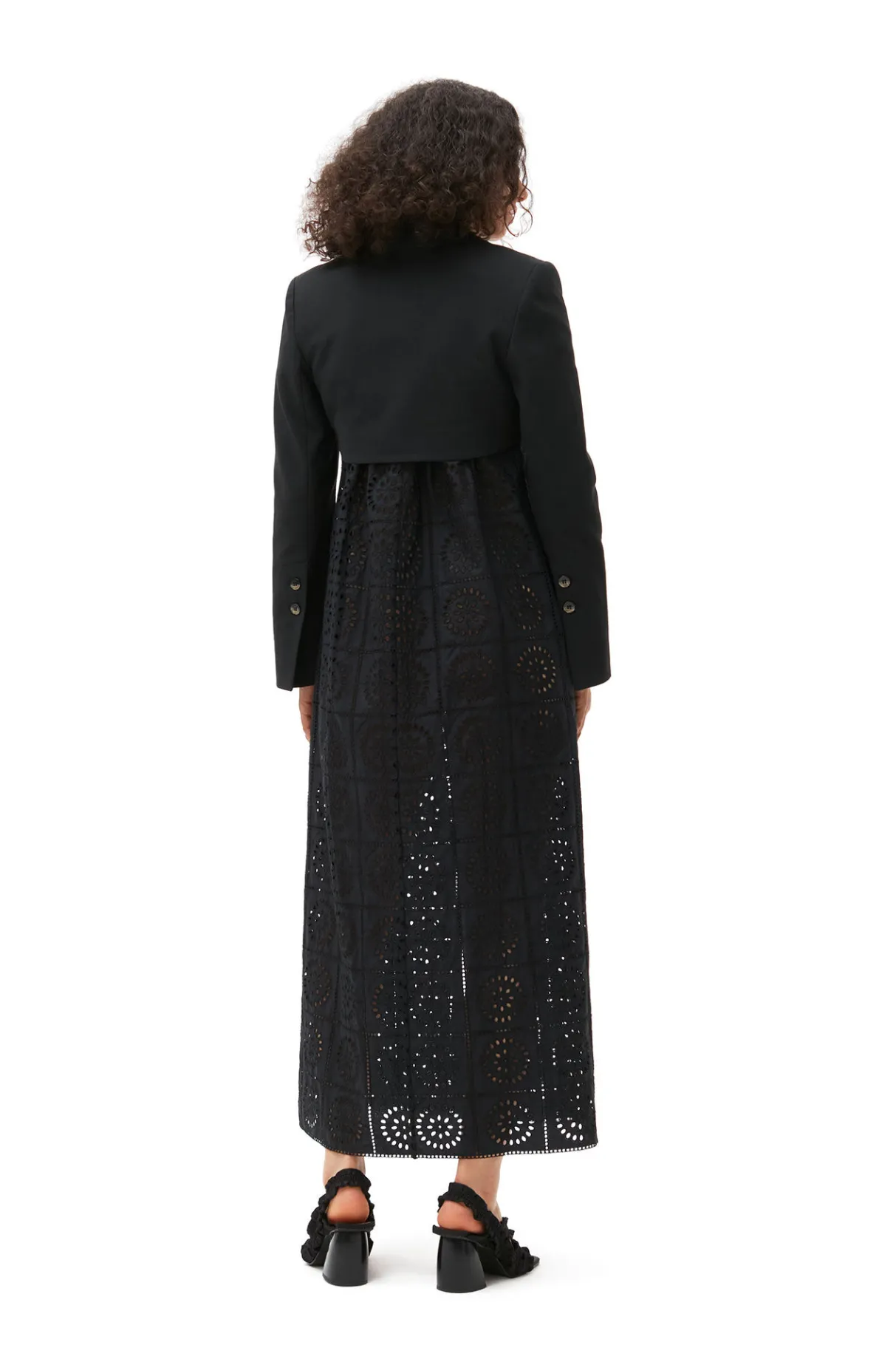New GANNI Cotton Suiting Cropped Blazer Black