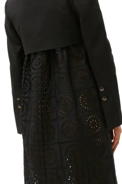 New GANNI Cotton Suiting Cropped Blazer Black