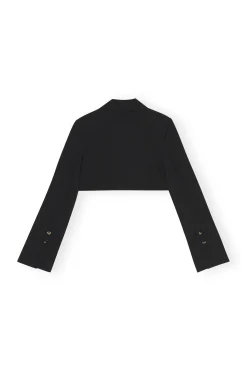 New GANNI Cotton Suiting Cropped Blazer Black