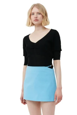 Cheap GANNI Cotton Suiting Mini Skirt Ethereal Blue