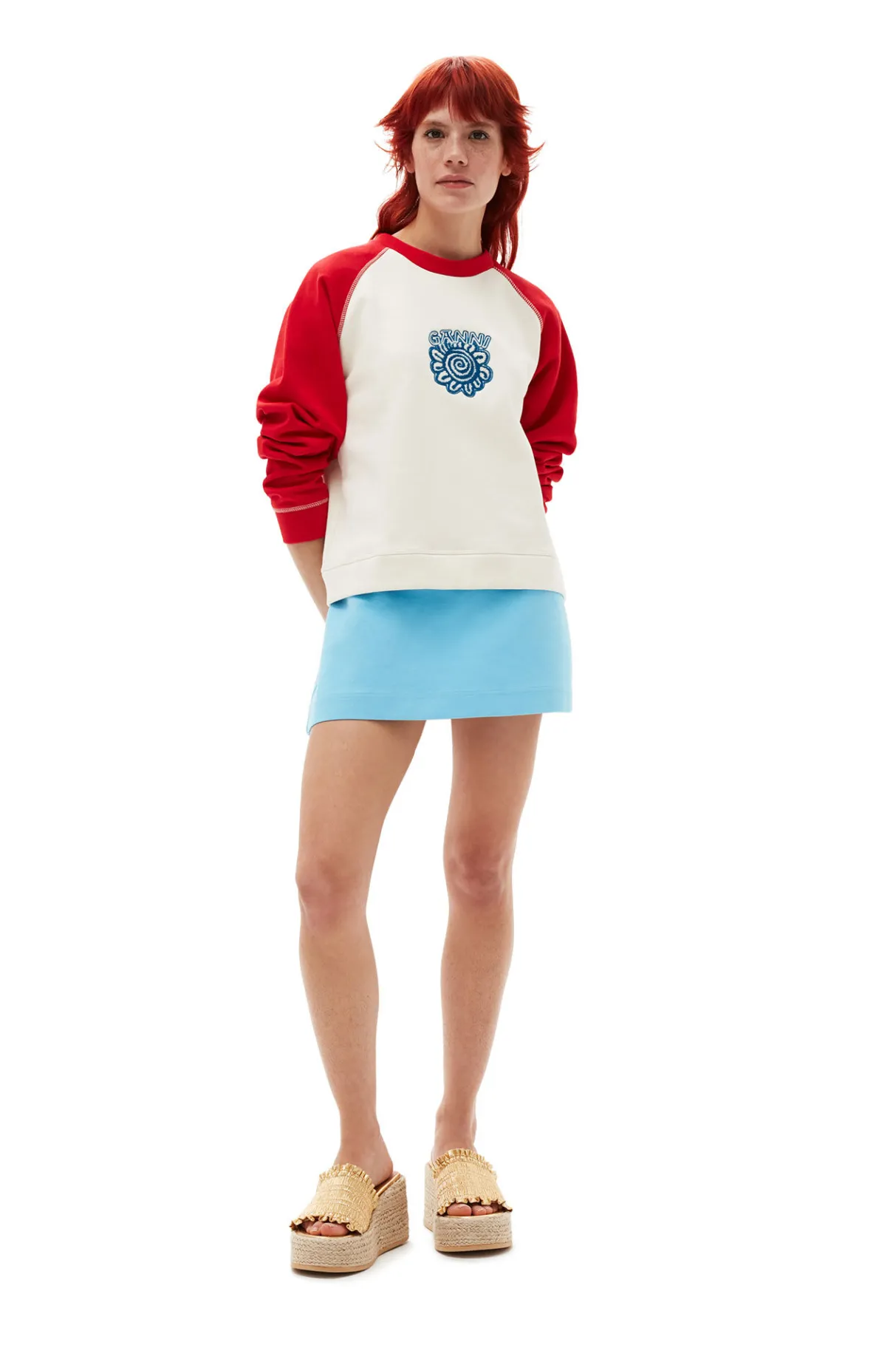 Cheap GANNI Cotton Suiting Mini Skirt Ethereal Blue