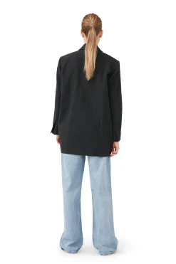 Discount GANNI Cotton Suiting Oversized Blazer Black