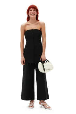 Best GANNI Cotton Suiting Sleeveless Top Black