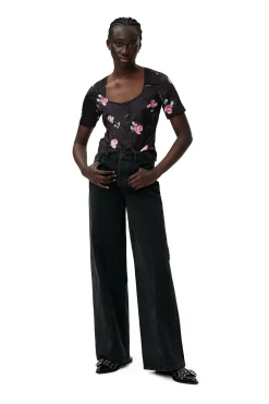 Best GANNI Crinkled Satin Blouse Black