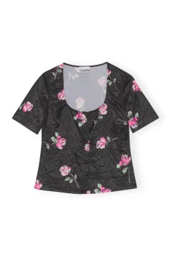 Best GANNI Crinkled Satin Blouse Black