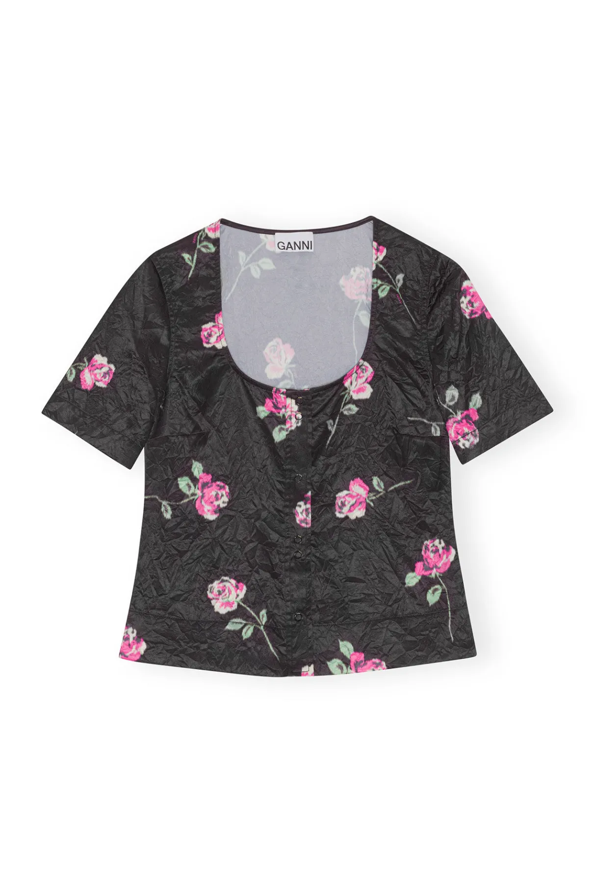 Best GANNI Crinkled Satin Blouse Black