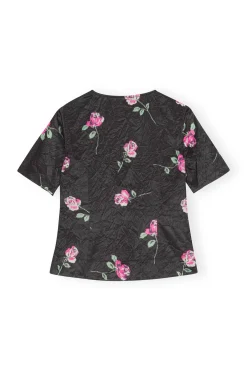 Best GANNI Crinkled Satin Blouse Black