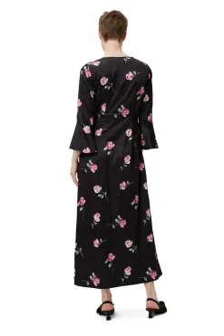 Sale GANNI Crinkled Satin Long Dress Black