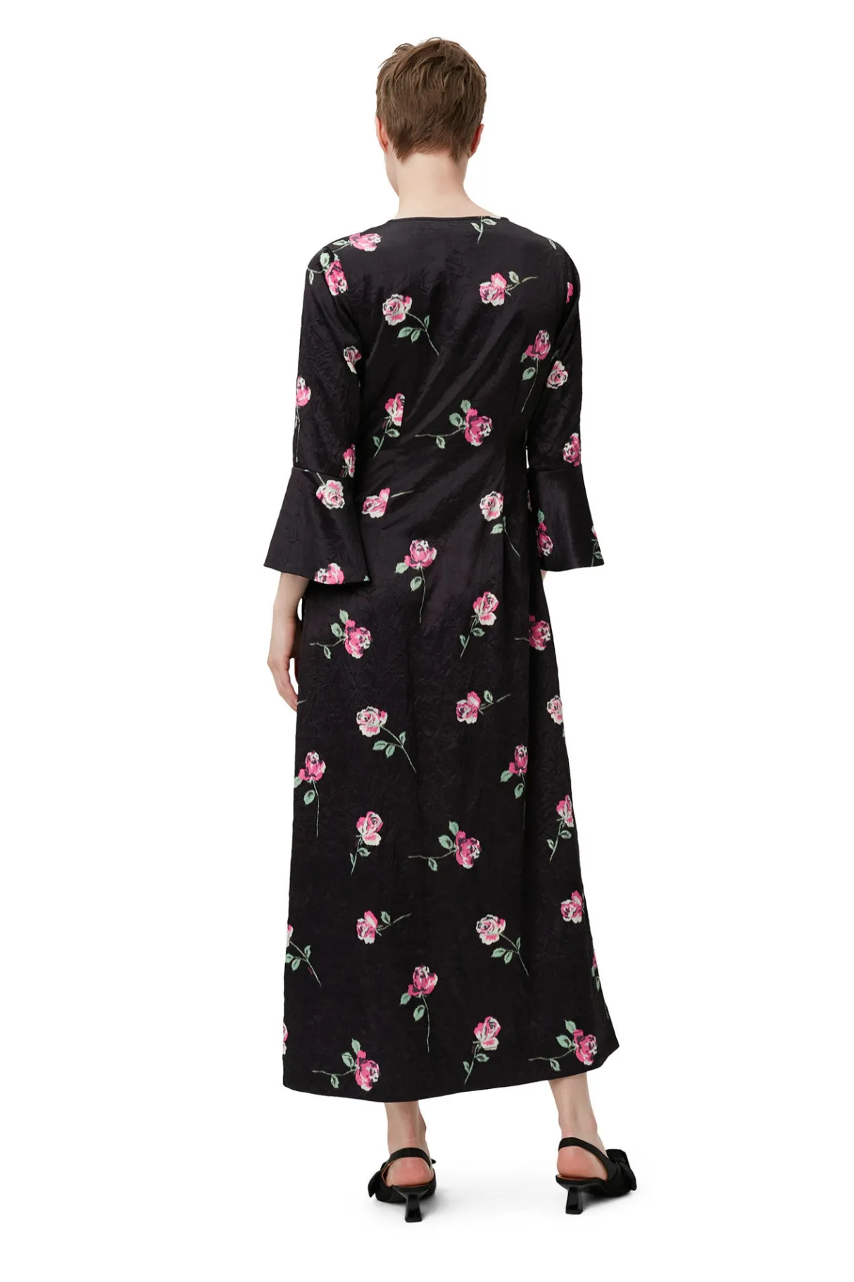 Sale GANNI Crinkled Satin Long Dress Black