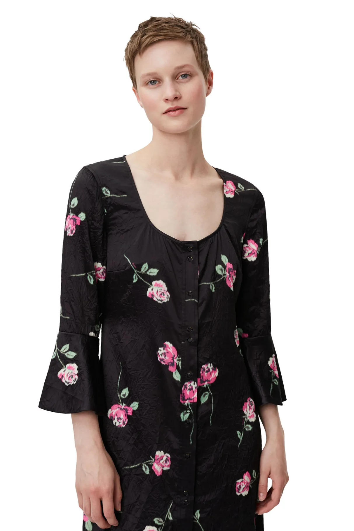 Sale GANNI Crinkled Satin Long Dress Black