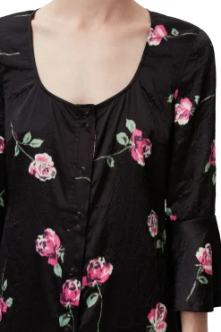 Sale GANNI Crinkled Satin Long Dress Black
