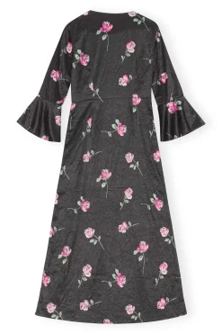 Sale GANNI Crinkled Satin Long Dress Black