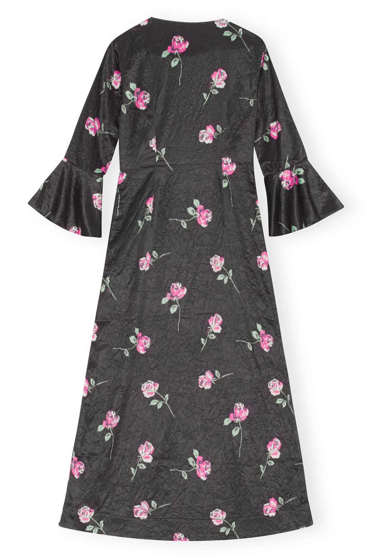 Sale GANNI Crinkled Satin Long Dress Black