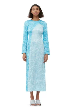 Outlet GANNI Crinkled Satin Maxi Dress Ethereal Blue