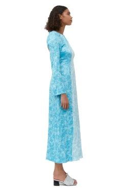 Outlet GANNI Crinkled Satin Maxi Dress Ethereal Blue