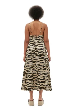 Discount GANNI Crinkled Satin Maxi Strap Dress Pale Khaki