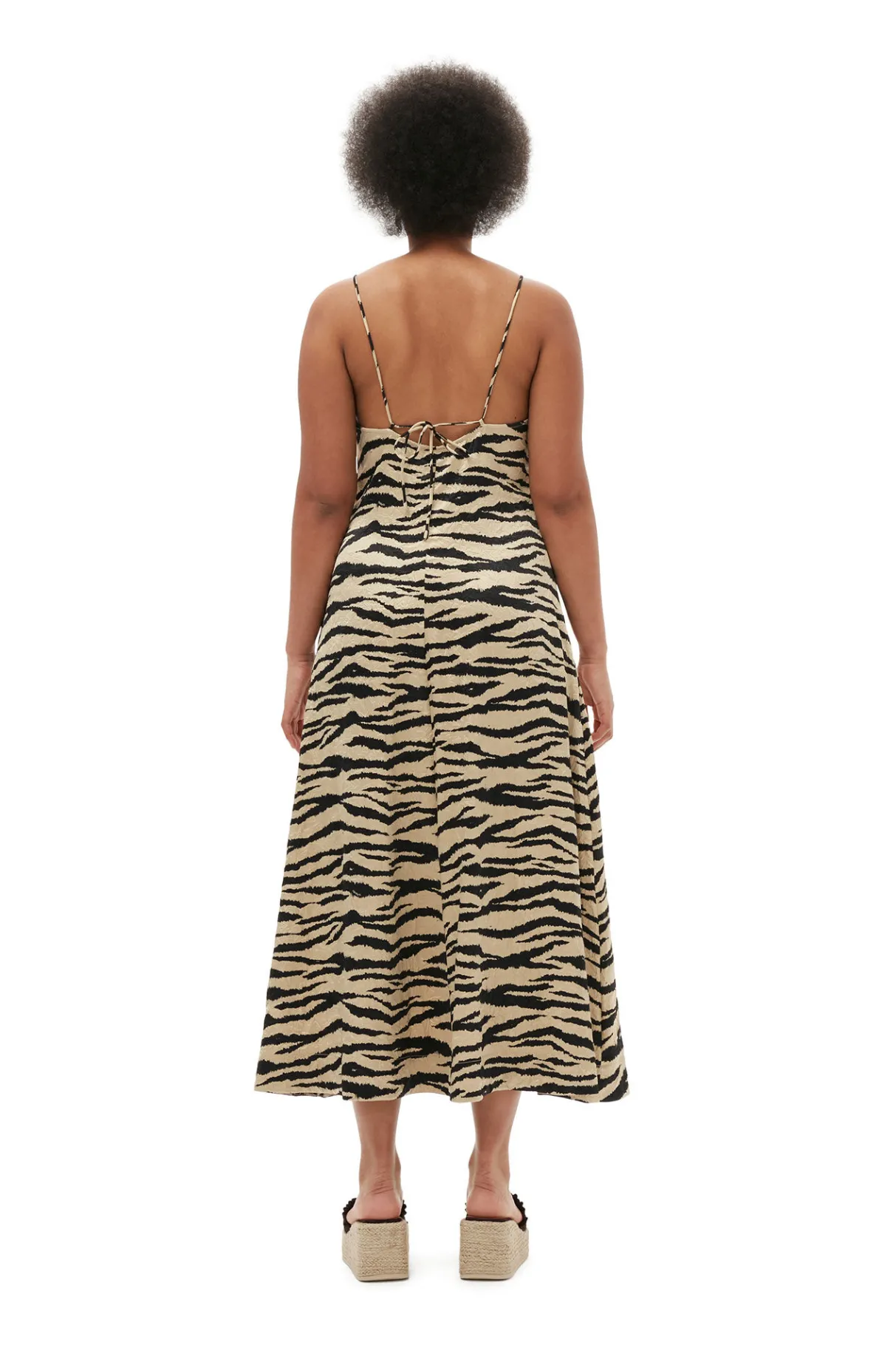 Discount GANNI Crinkled Satin Maxi Strap Dress Pale Khaki