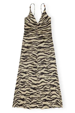 Discount GANNI Crinkled Satin Maxi Strap Dress Pale Khaki