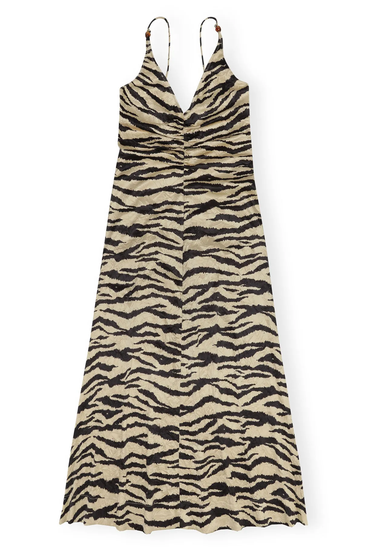 Discount GANNI Crinkled Satin Maxi Strap Dress Pale Khaki