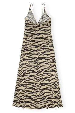 Discount GANNI Crinkled Satin Maxi Strap Dress Pale Khaki