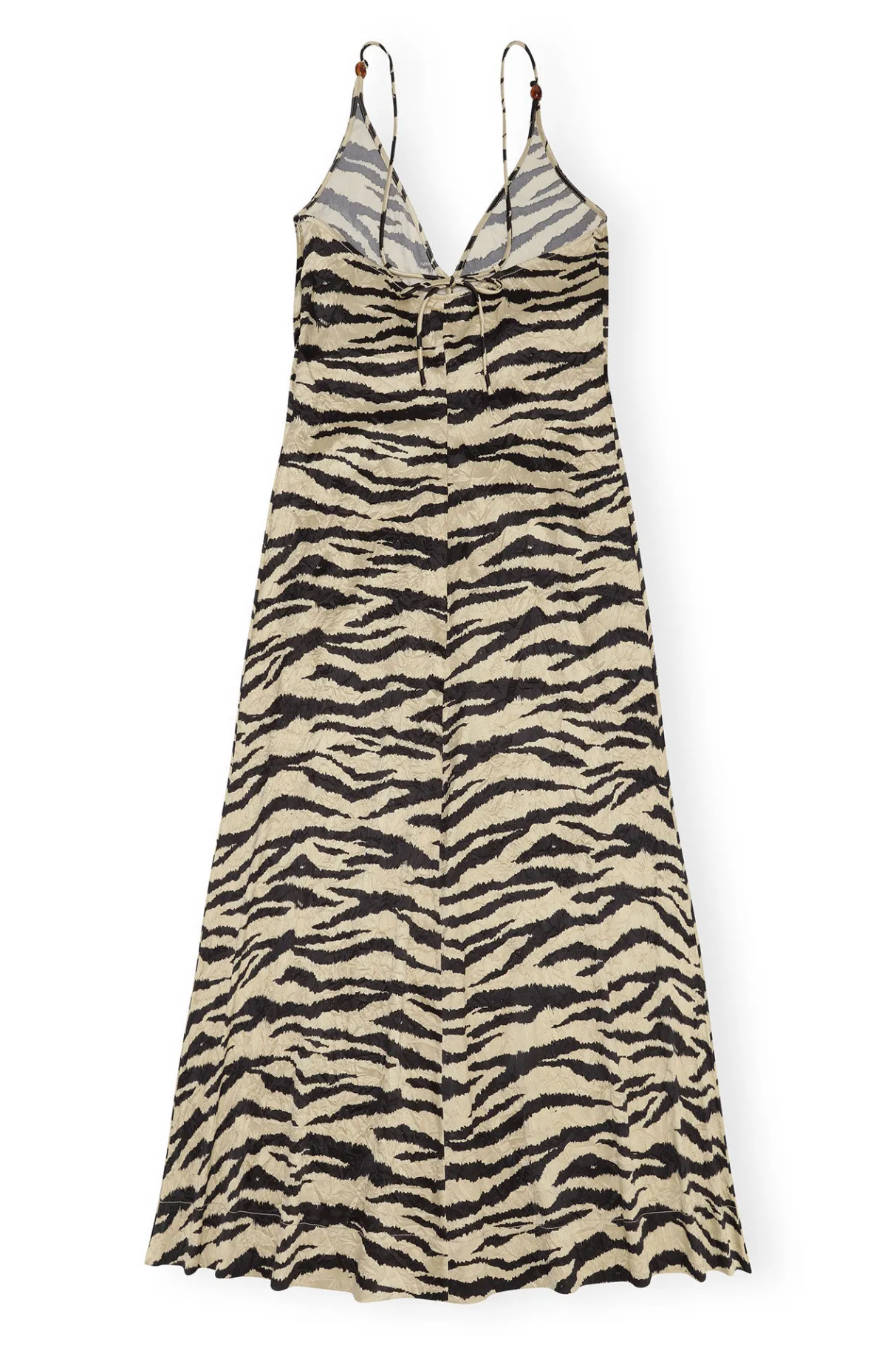 Discount GANNI Crinkled Satin Maxi Strap Dress Pale Khaki