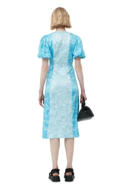 Clearance GANNI Crinkled Satin Midi Dress Ethereal Blue